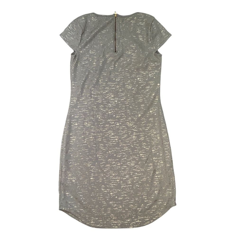 Espresso Womens Gold Metallic Foil Grey Sheath Dress Short Sleeve Size S MD12702 - Picture 2 of 9